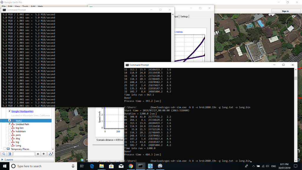Screenshots of command line running the satellite path generation code