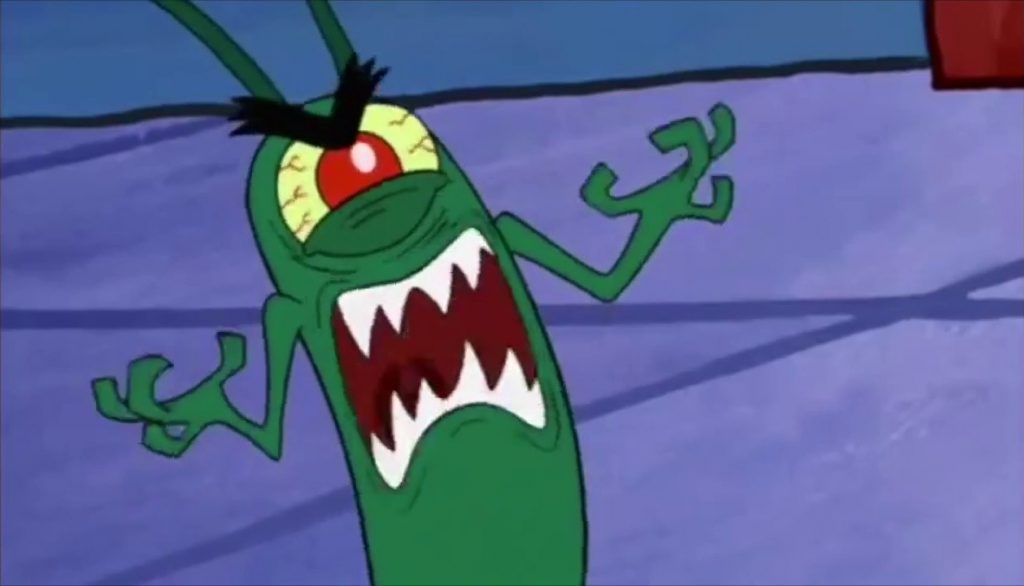 Picture of Plankton from Spongebob looking evil