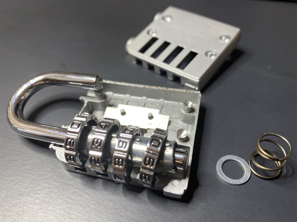 showing the inside of a combination padlock