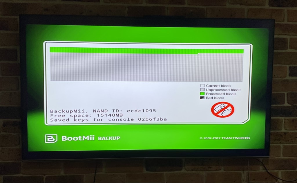BackupMii running a backup on the Wii
