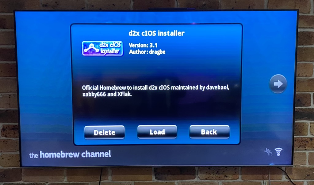 Screen showing the d2x-cIOS installer