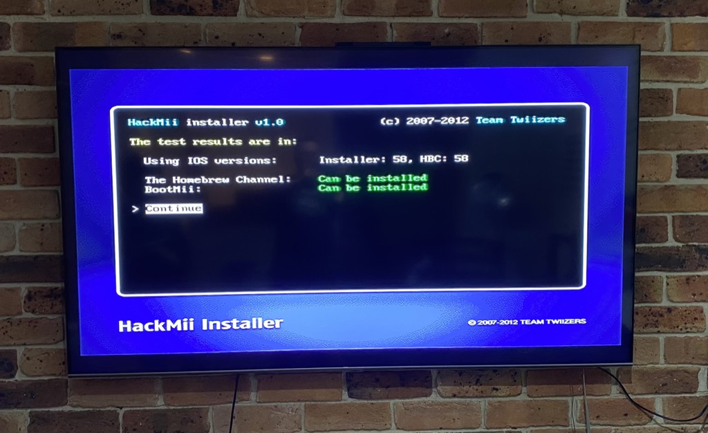 Screen showing the HackMii installer