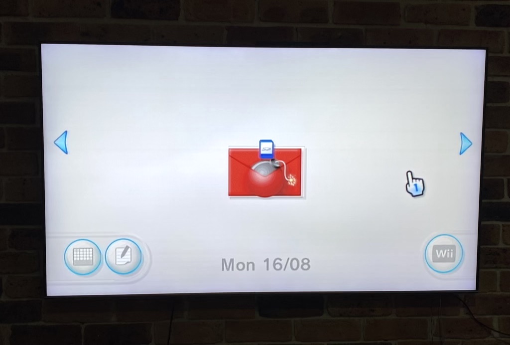 Screenshot showing the letter bomb exploit on the Wii