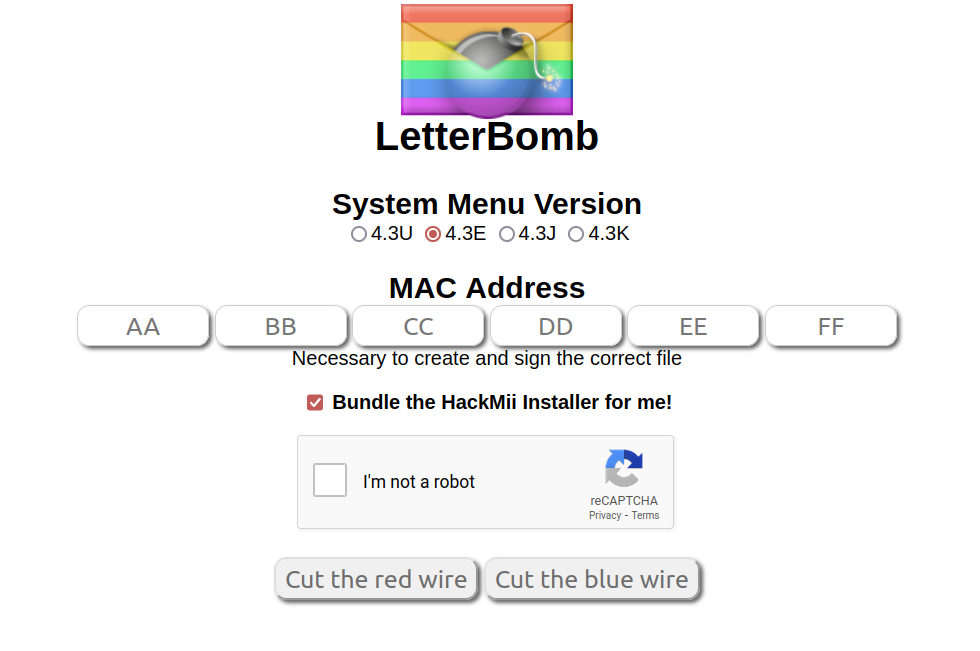 screenshot of the letterbomb website showing where you enter your MAC address