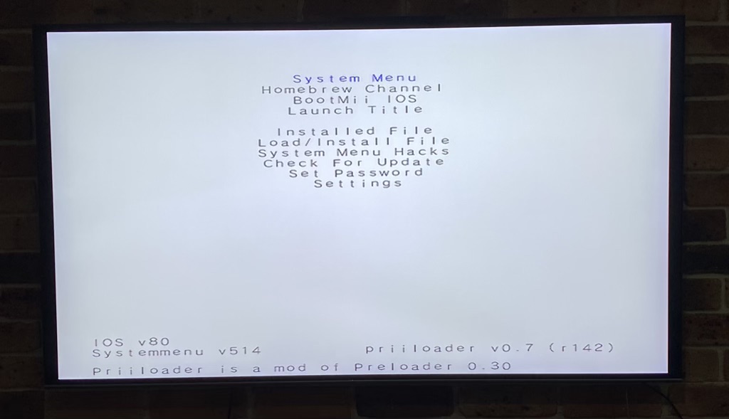 Priiloader menu screen