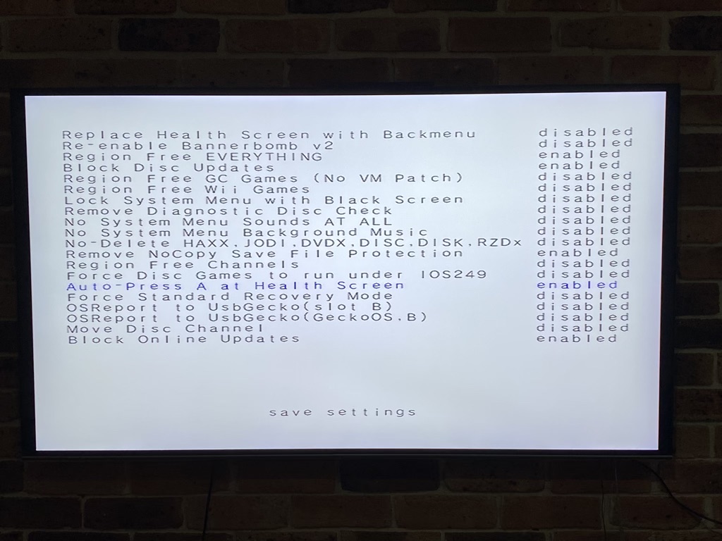 Screen showing list of system menu hacks